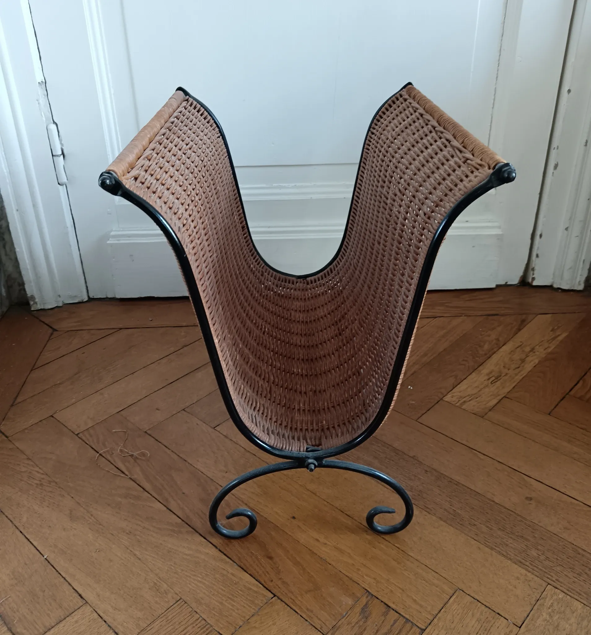 Rattan and metal magazine rack