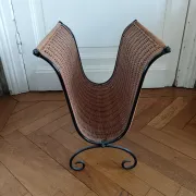 Rattan and metal magazine rack