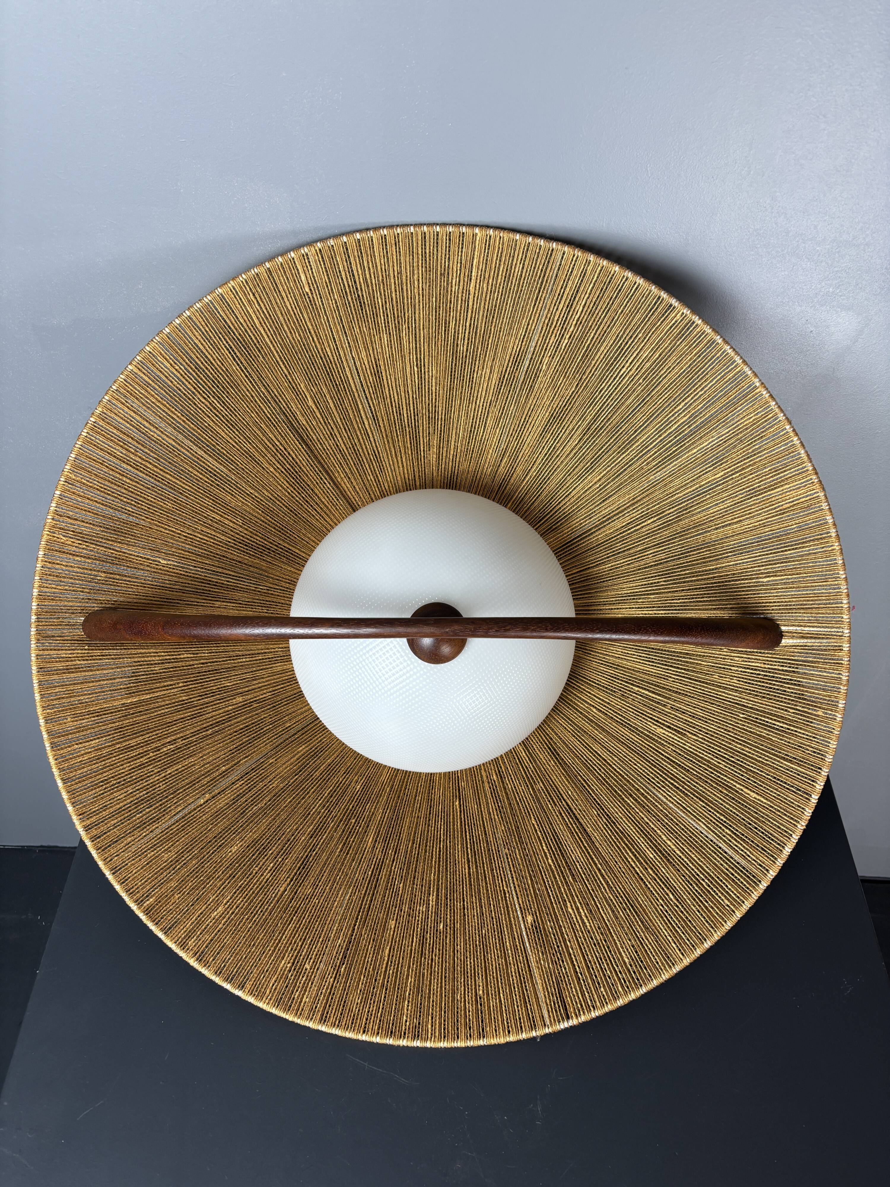 Large Mid-Century Teak and Sisal Cord Pendant from Temde Leuchten, 1960s