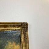 19th century gilded wooden trumeau with romantic scene - 69cm x 140cm