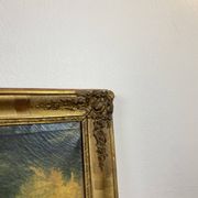 19th century gilded wooden trumeau with romantic scene - 69cm x 140cm