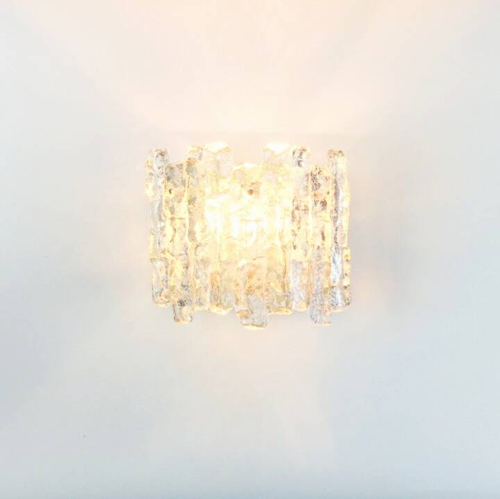 Pair Of Mid Century Ice Glass Wall Lamps From Kalmar Franken, Austria,1960s