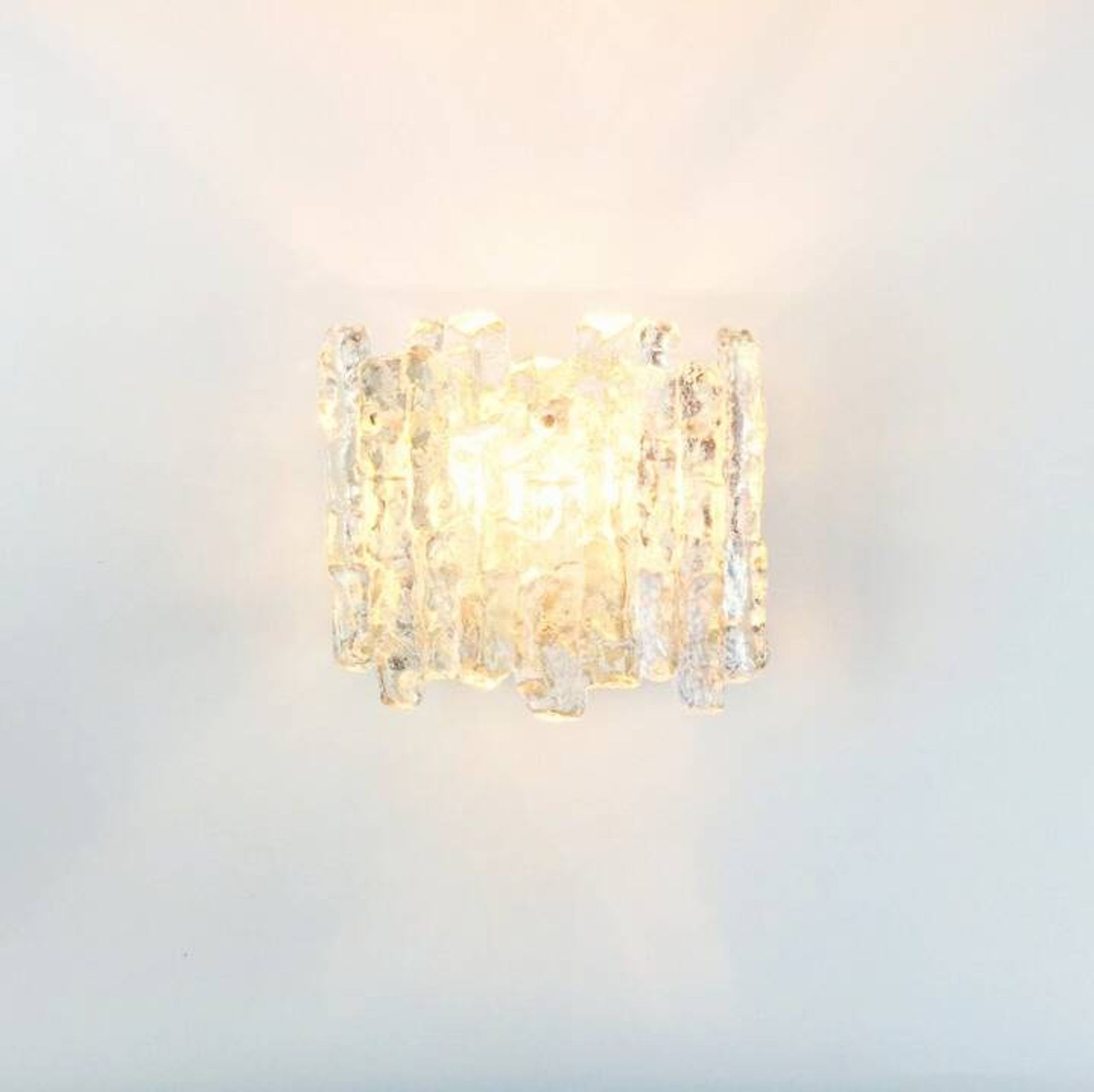 Pair Of Mid Century Ice Glass Wall Lamps From Kalmar Franken, Austria,1960s
