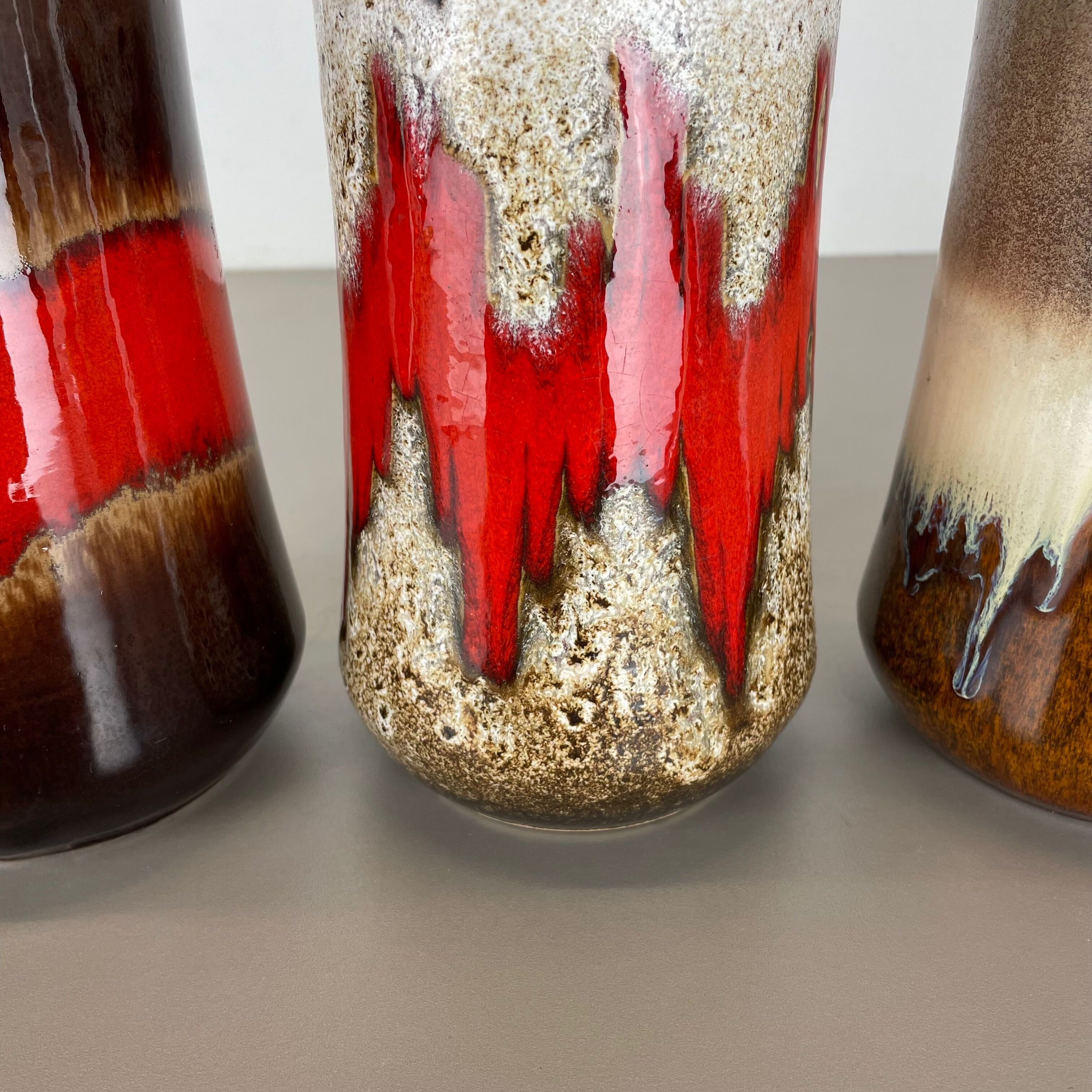 Set of three Vintage Pottery Fat Lava Vases Made by Scheurich, Germany, 1970s