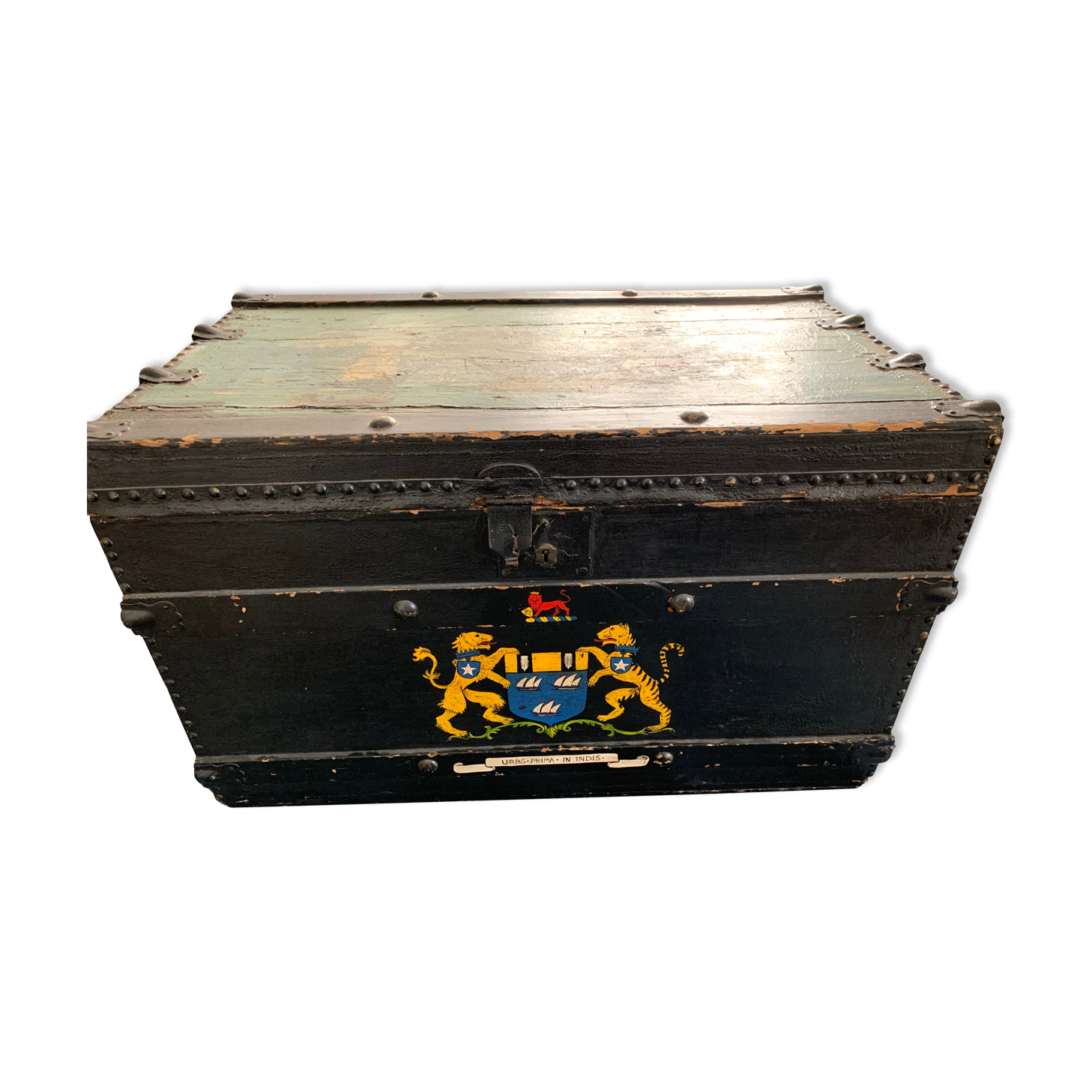 Antique painted English naval chest