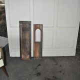 Set of 2 carved brown wooden panels, rural Hungary, 1940s, geometric patterns.