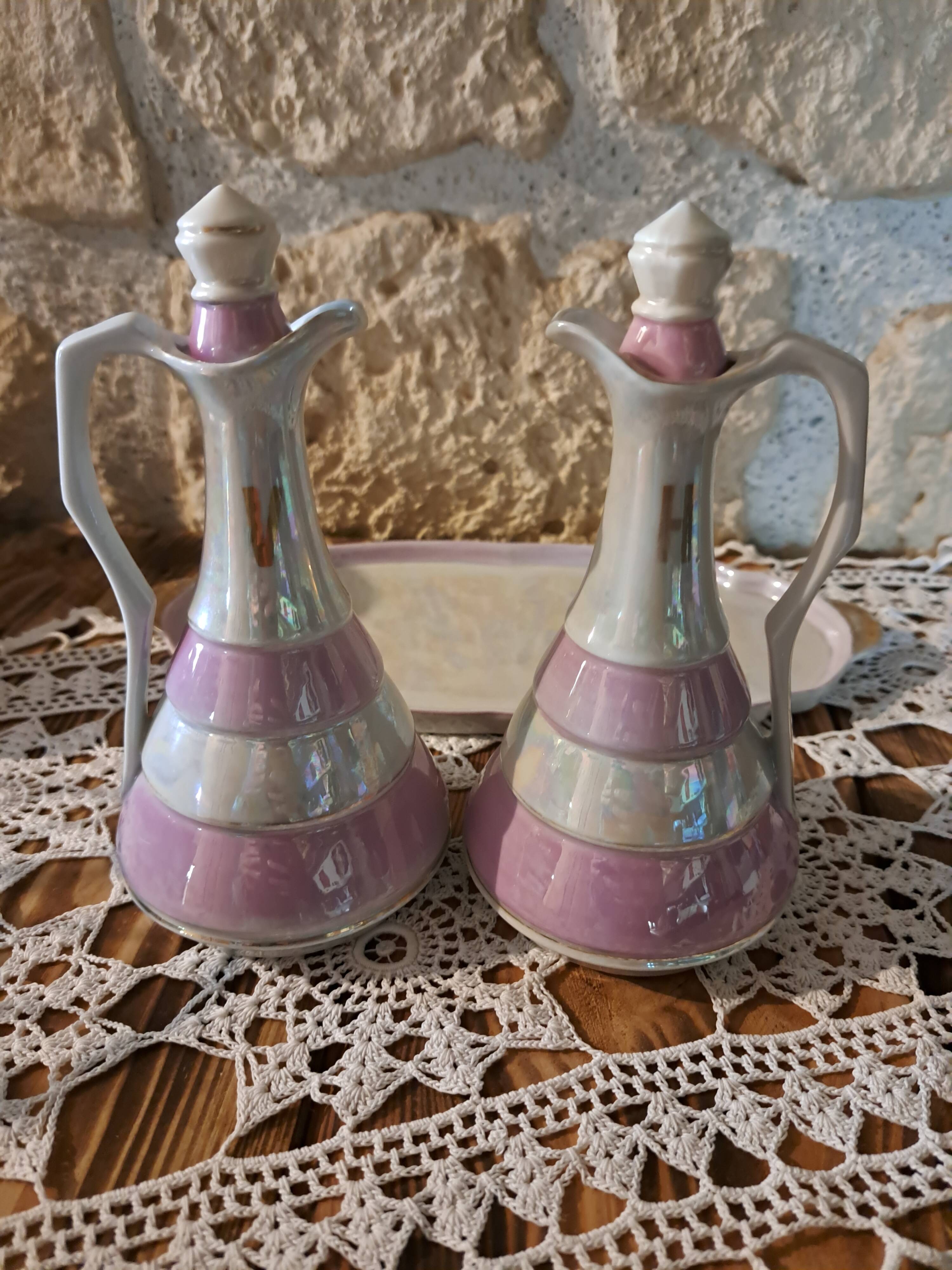 table server oil, vinegar, mustard, salt and pepper shakers with tray