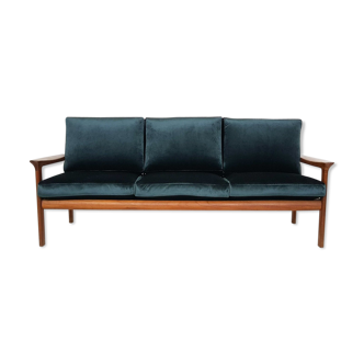 Green velvet three-seat sofa by Sven Ellekaer for Komfort, Denmark, 1960s