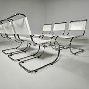 Set of 6 white cantilever dining chairs MR10 by Mies van der Rohe for Thonet, 1980s.