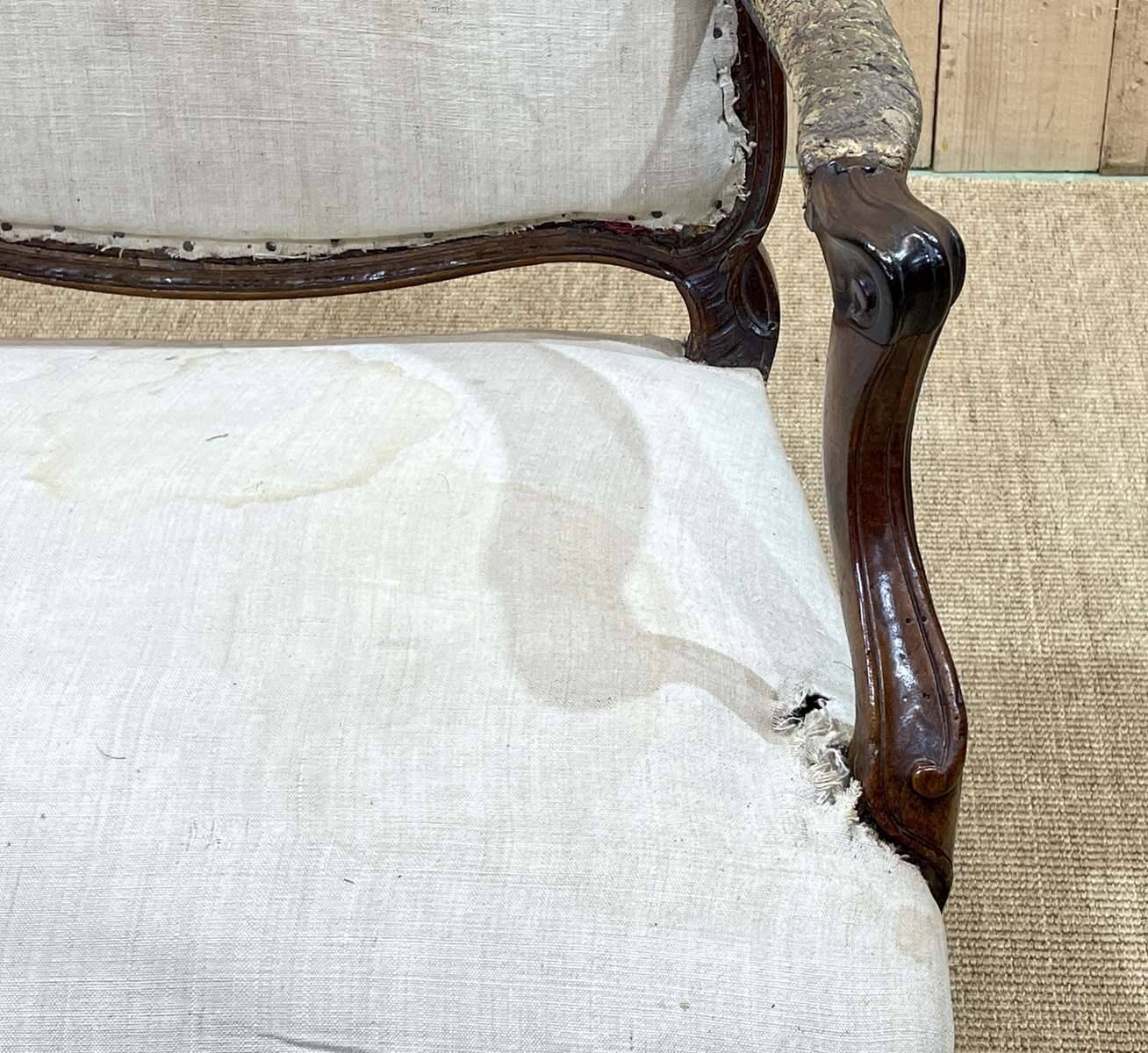 Regency period armchair in 18th century walnut to be reupholstered