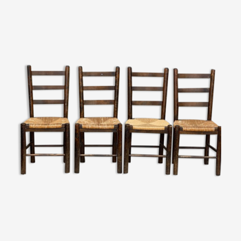 Suite de 4 chaises paillées