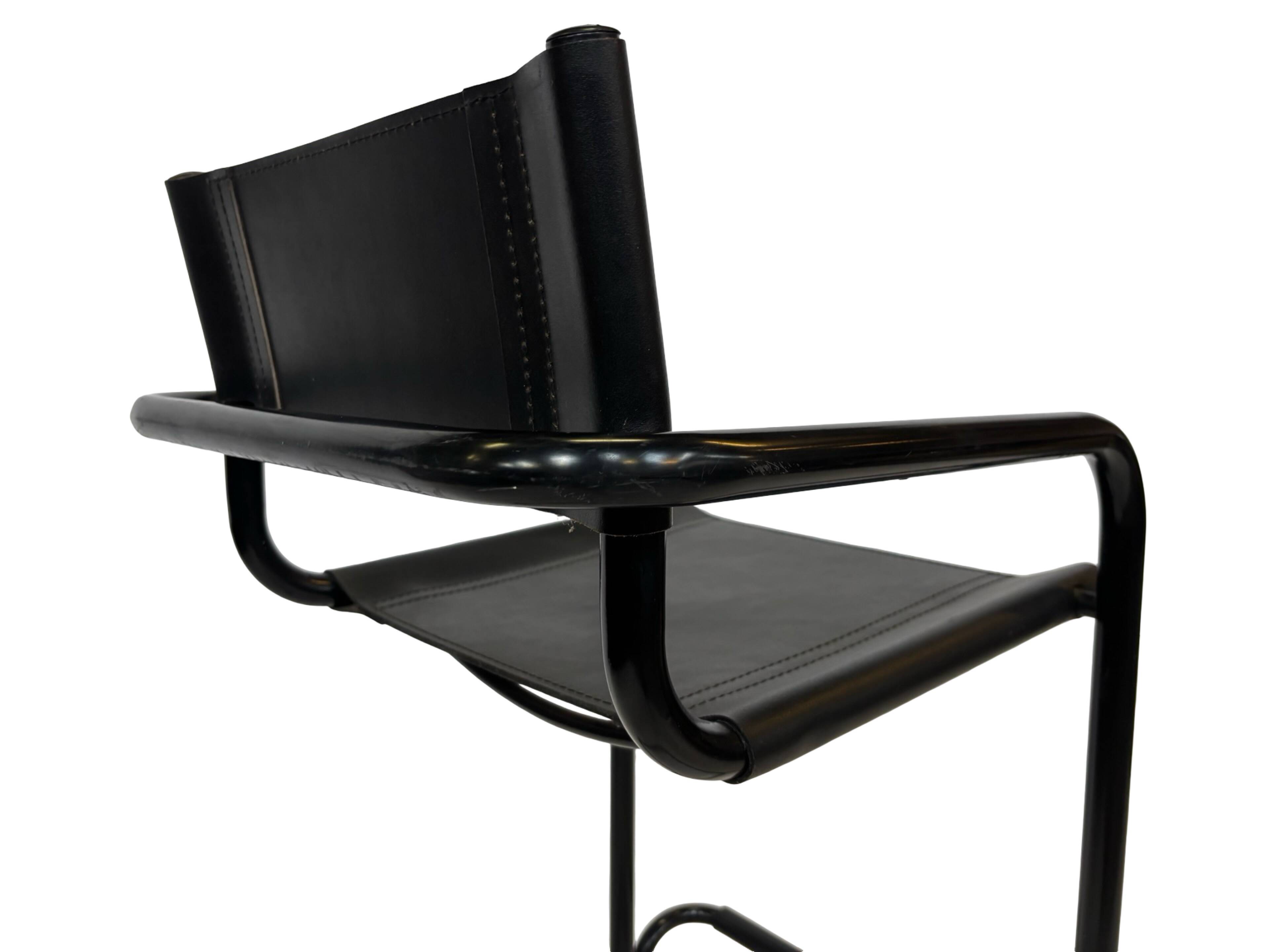 Vintage Black Leather & black frame Italian Modern Barstool