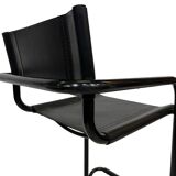 Vintage Black Leather & black frame Italian Modern Barstool