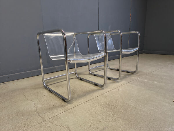 Paire de fauteuils en plexiglas et chrome tubulaire, années 1970
