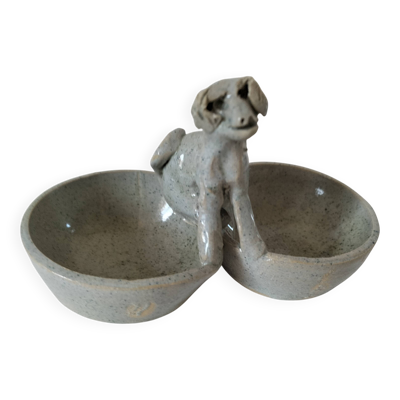 Salière et poivrier en grès émaillé avec chien – Poterie artisanale