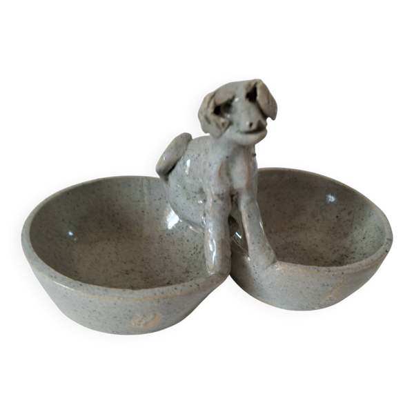 Salière et poivrier en grès émaillé avec chien – Poterie artisanale