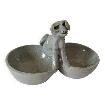 Salière et poivrier en grès émaillé avec chien – Poterie artisanale