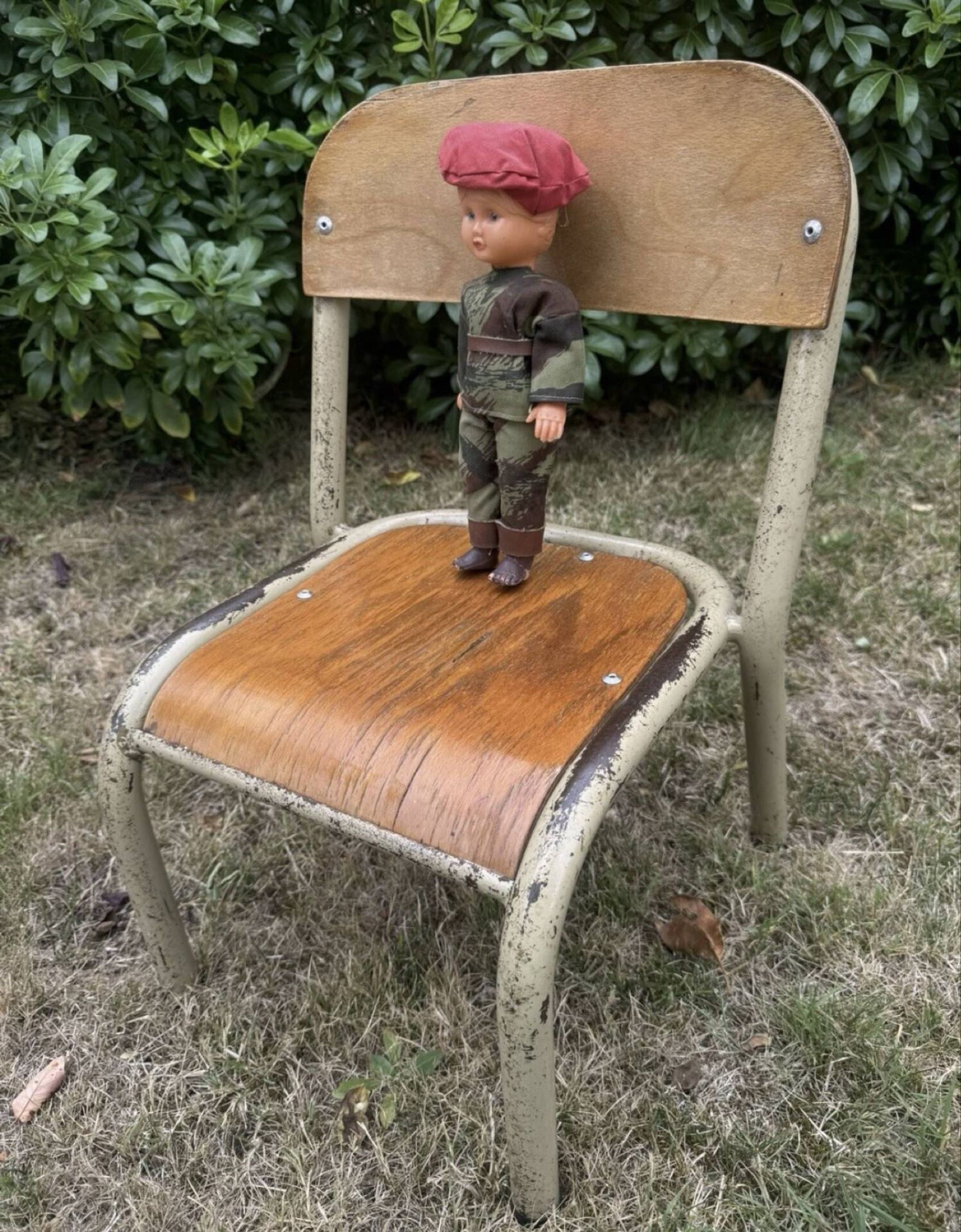 Old small school chair for children, vintage design, height a.