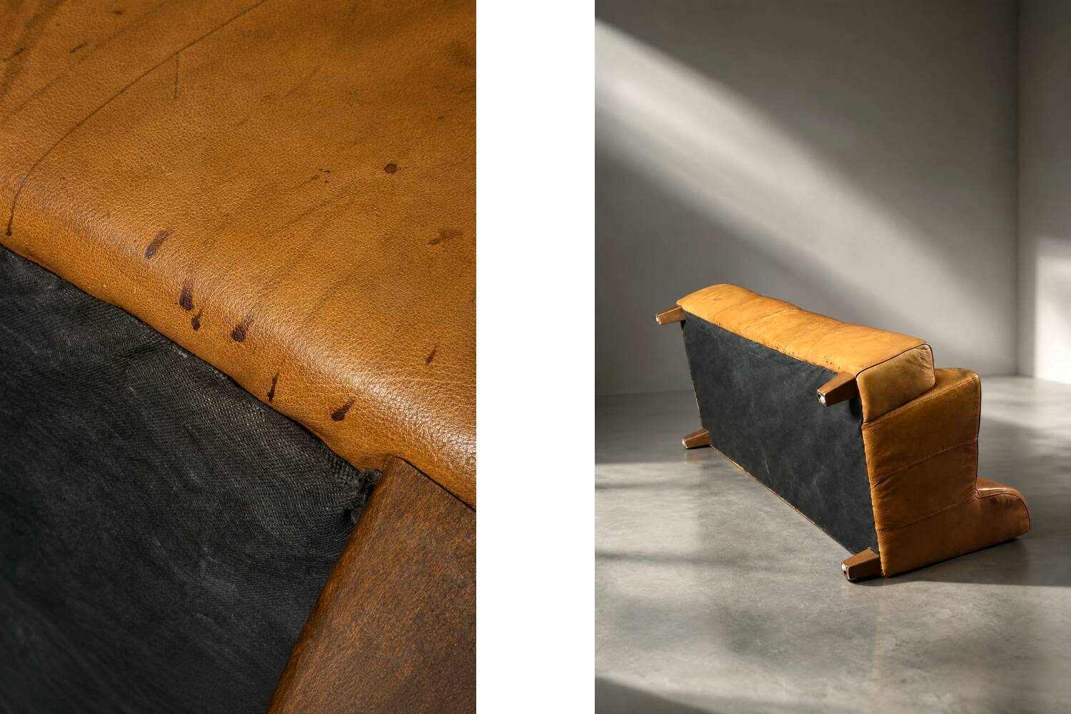 Canapé 3 places en cuir marron industriel vintage des années 1960, style mid-century modern