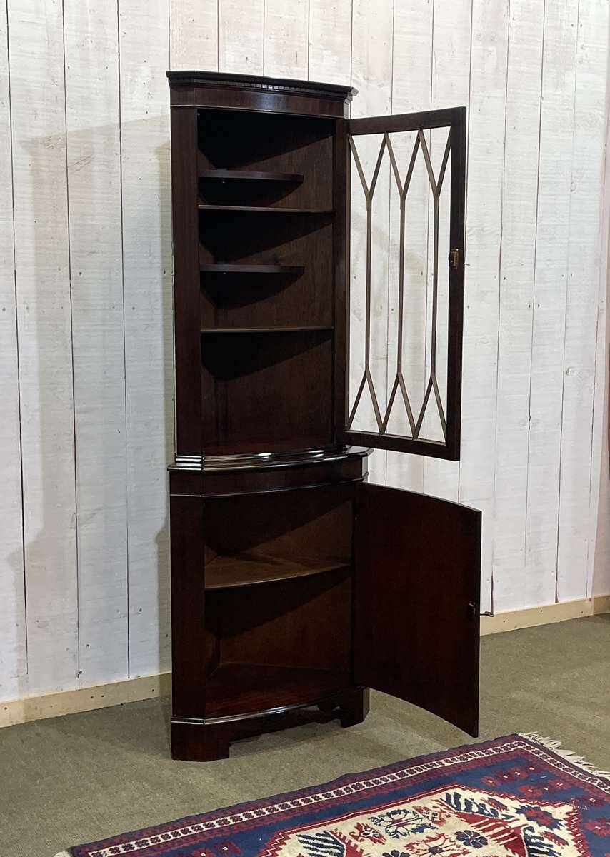 1950s English mahogany corner cabinet