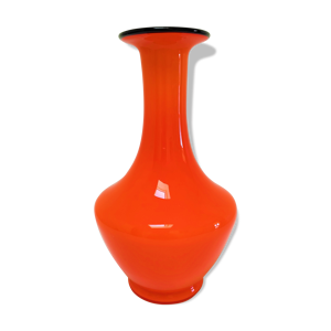 Vase tango verre orange et noir vintage