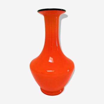 Vase "tango" vintage orange and black glass