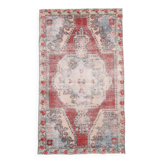 Red & Beige Handmade Turkish Vintage Rug, 126x213Cm