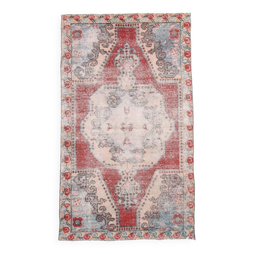 Red & Beige Handmade Turkish Vintage Rug, 126x213Cm