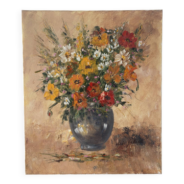 Vase of flowers, oil on canvas signed Agnès Galland