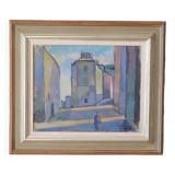 Huile sur toile paysage urbain 1951