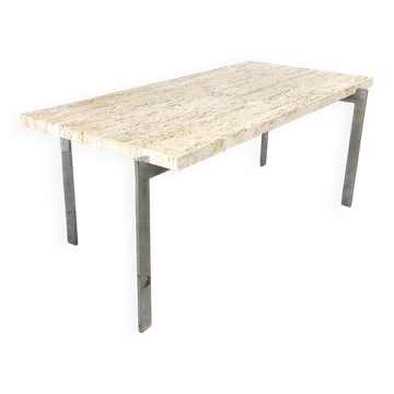 Vintage travertine and chrome coffee table, 1970s