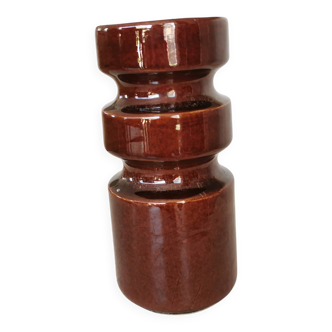 Vase en céramique de style moderne du milieu du siècle : brun brillant, style ouest-allemand, 16 cm de haut