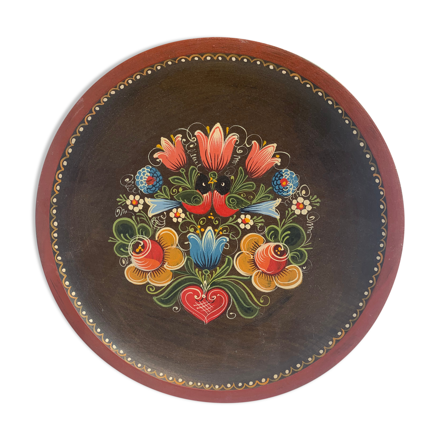 Hand-painted wooden plate from vintage karnten Austria