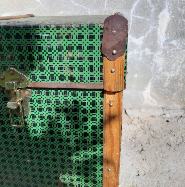Vintage green metal trunk