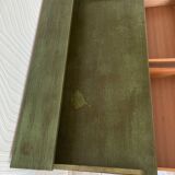 Wooden dressing table with olive green chair and floral patterns