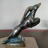 Pair of Gazelles bookends Hippolyte Moreau, signed - Spelter, marble