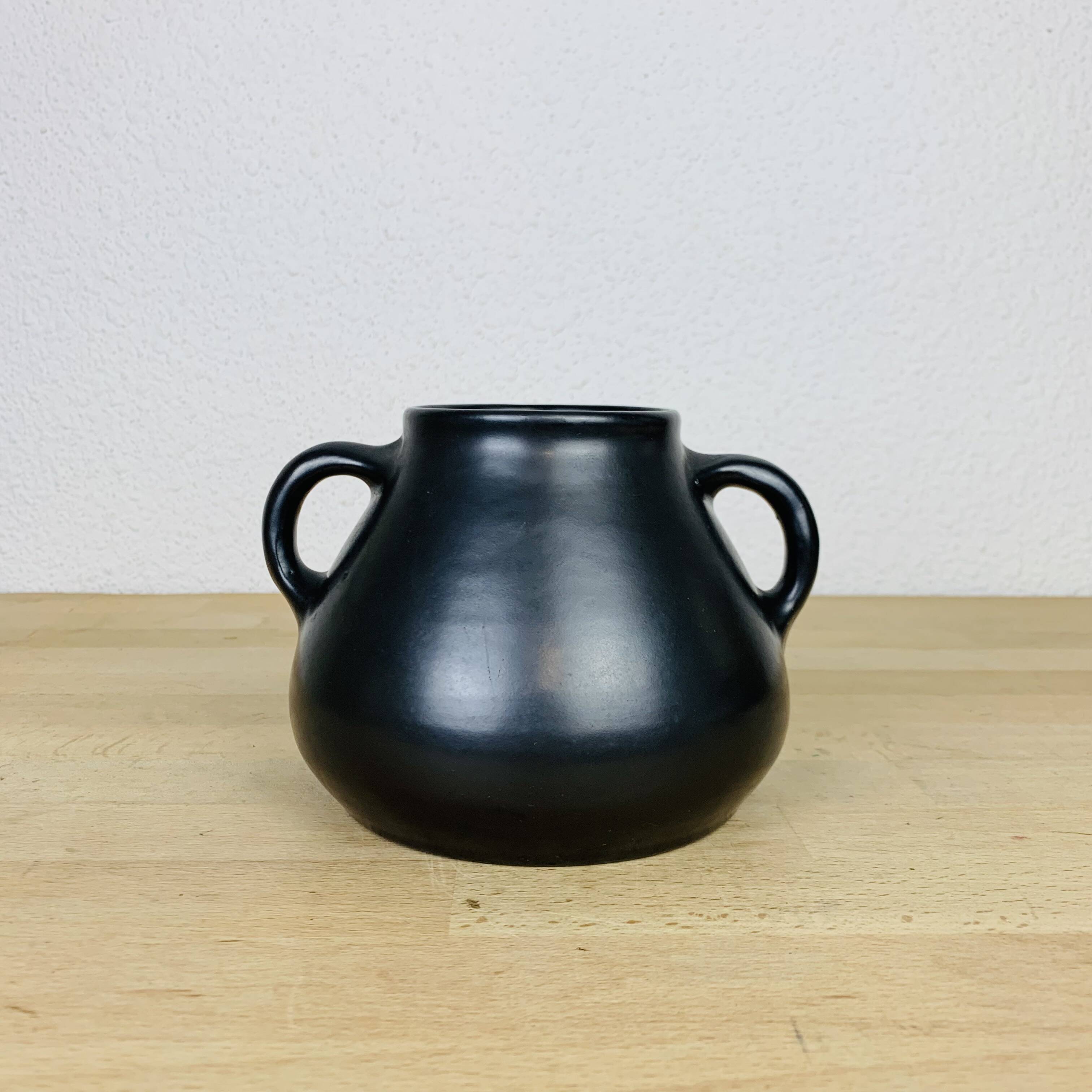 Black ceramic pot-bellied vase from the 50s