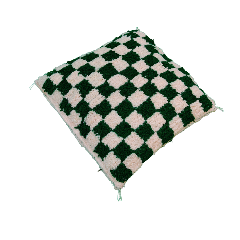 Berber cushion chessboard green Beni Ouarain
