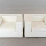 Pair of vintage Throw Away Armchairs by Willie Landels for Zanotta, white Vinyl