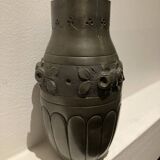 Small pewter vase, roses, signed Petizon