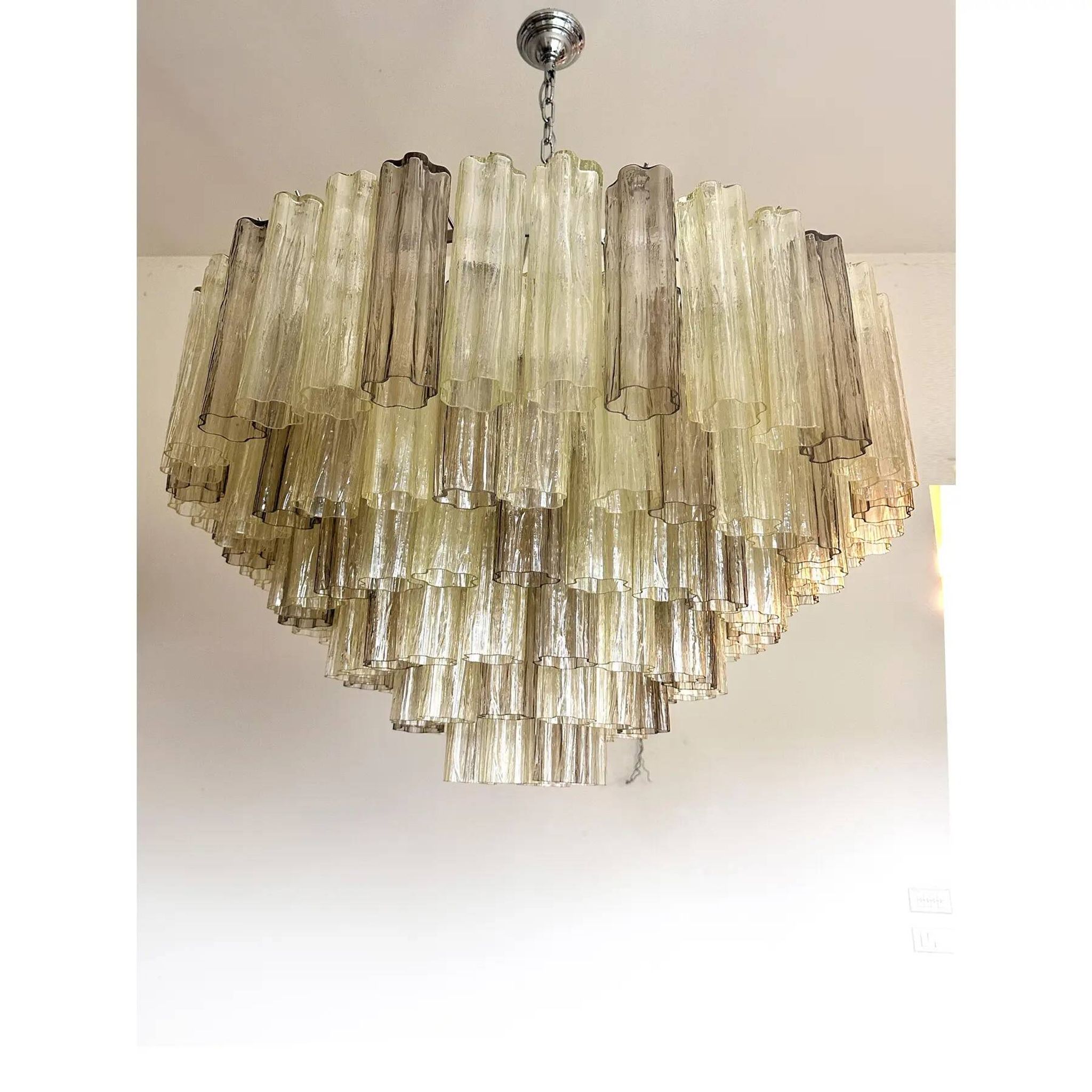 Luxury Huge Champagne E Fumè “Tronchi” Murano Glass Chandelier in Venini Style