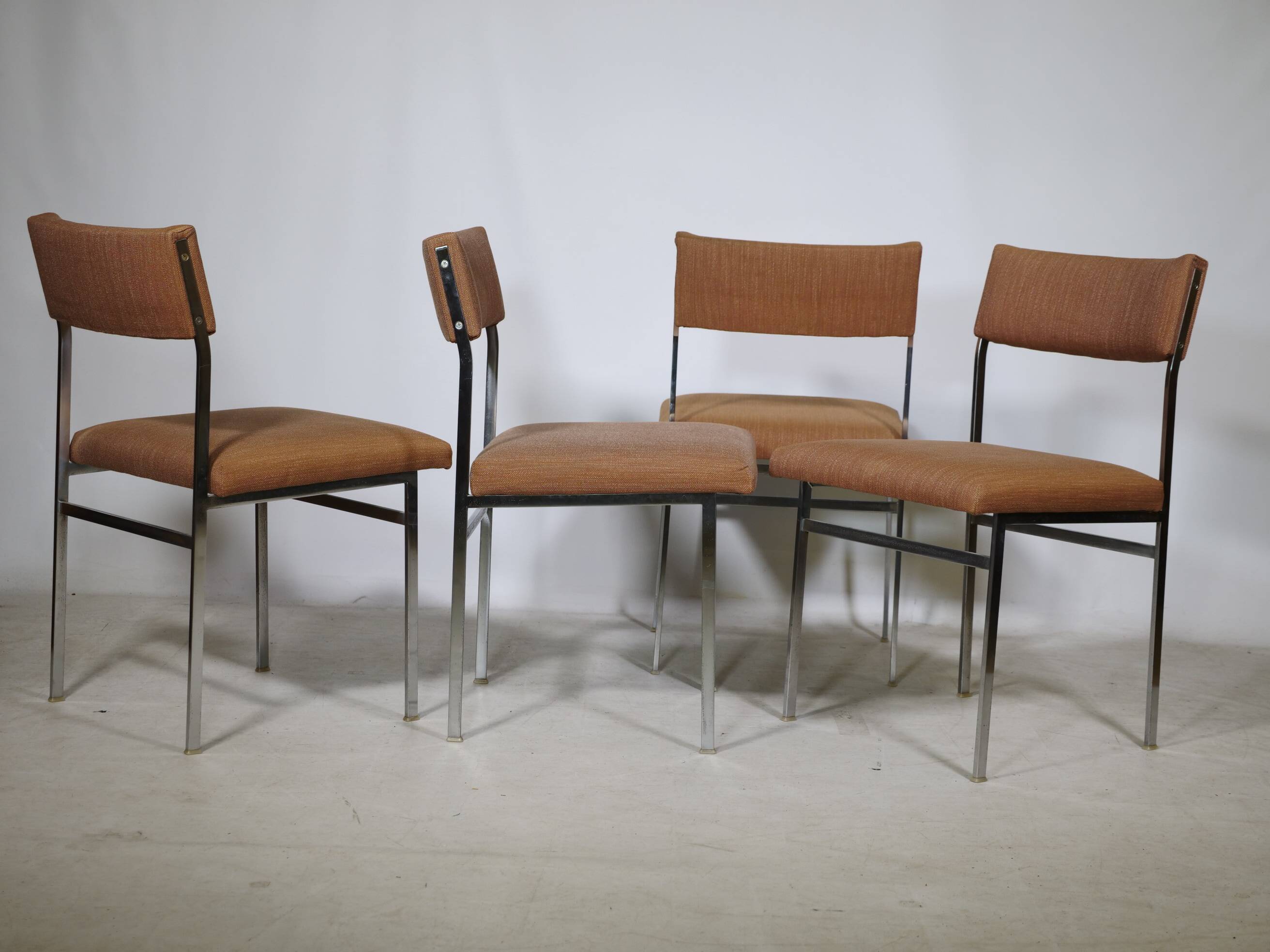 Mid Century Chairs in Chrome and Fabric, Set of 4, 1970s