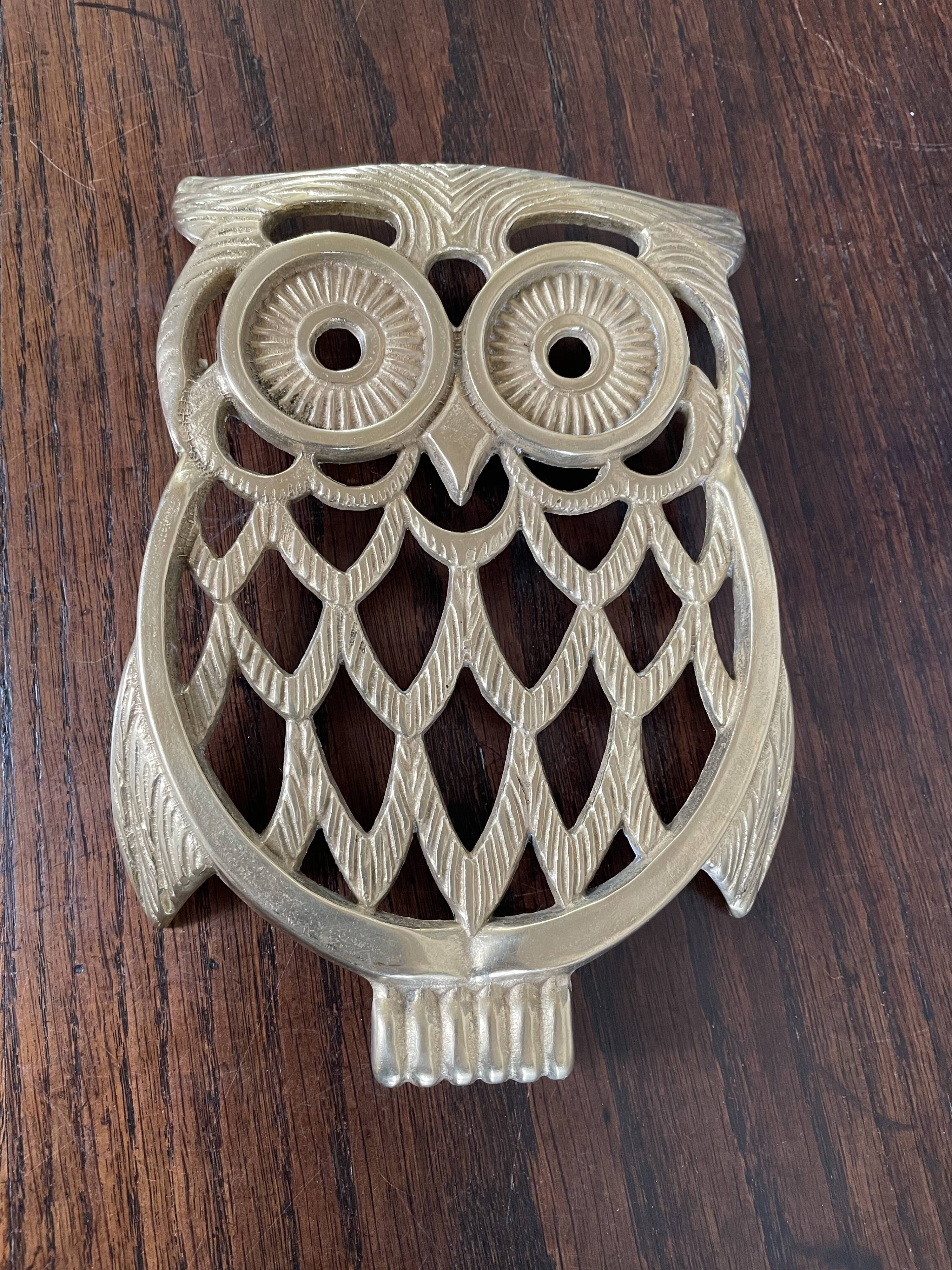 Owl trivet in golden brass