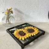 Cast iron trivet with sunflower decor