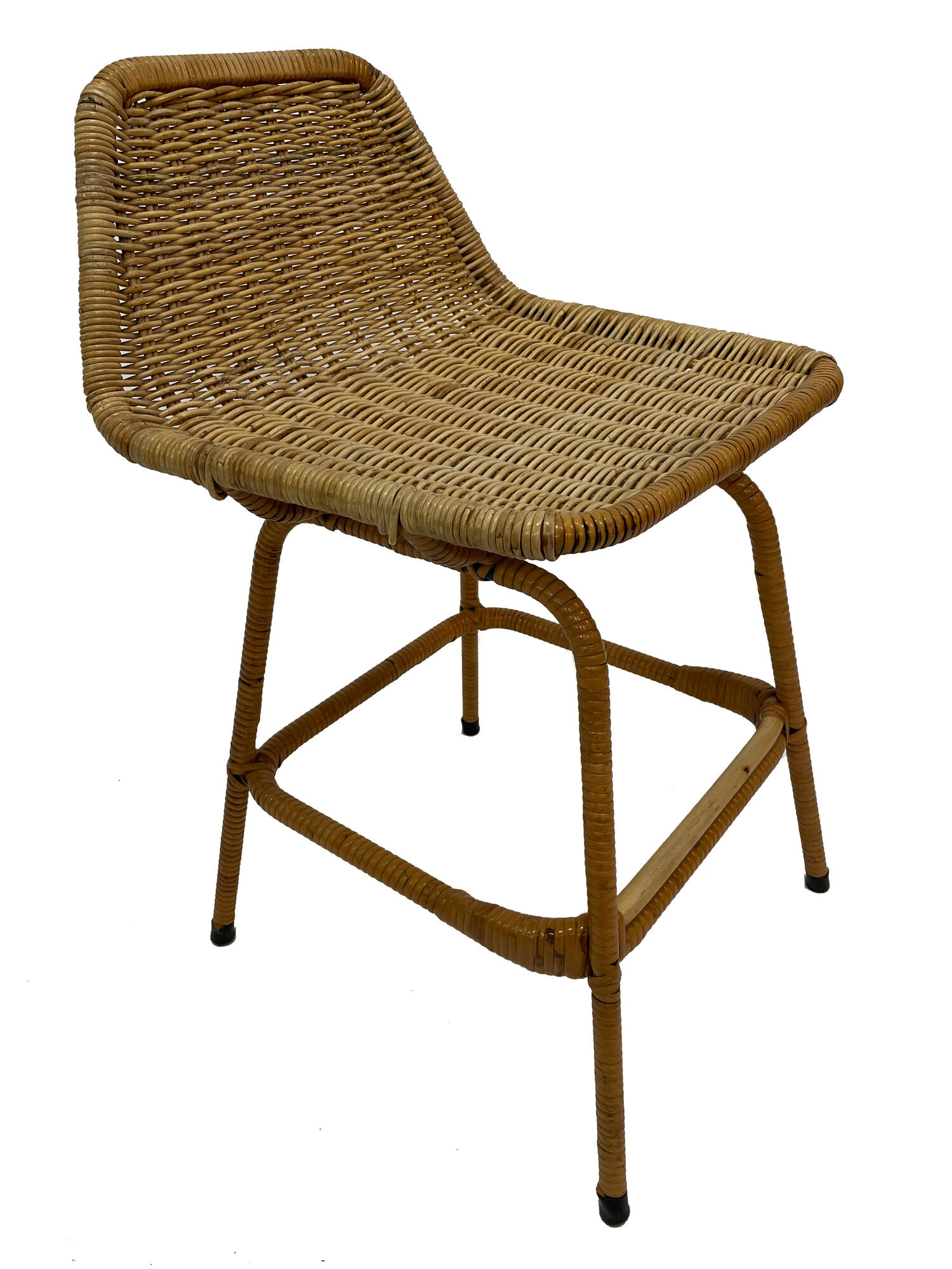 Suite of six vintage bar stools in rattan design Rohe 1960