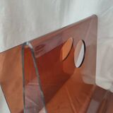 Translucent mahogany plexiglass magazine rack from the 70s