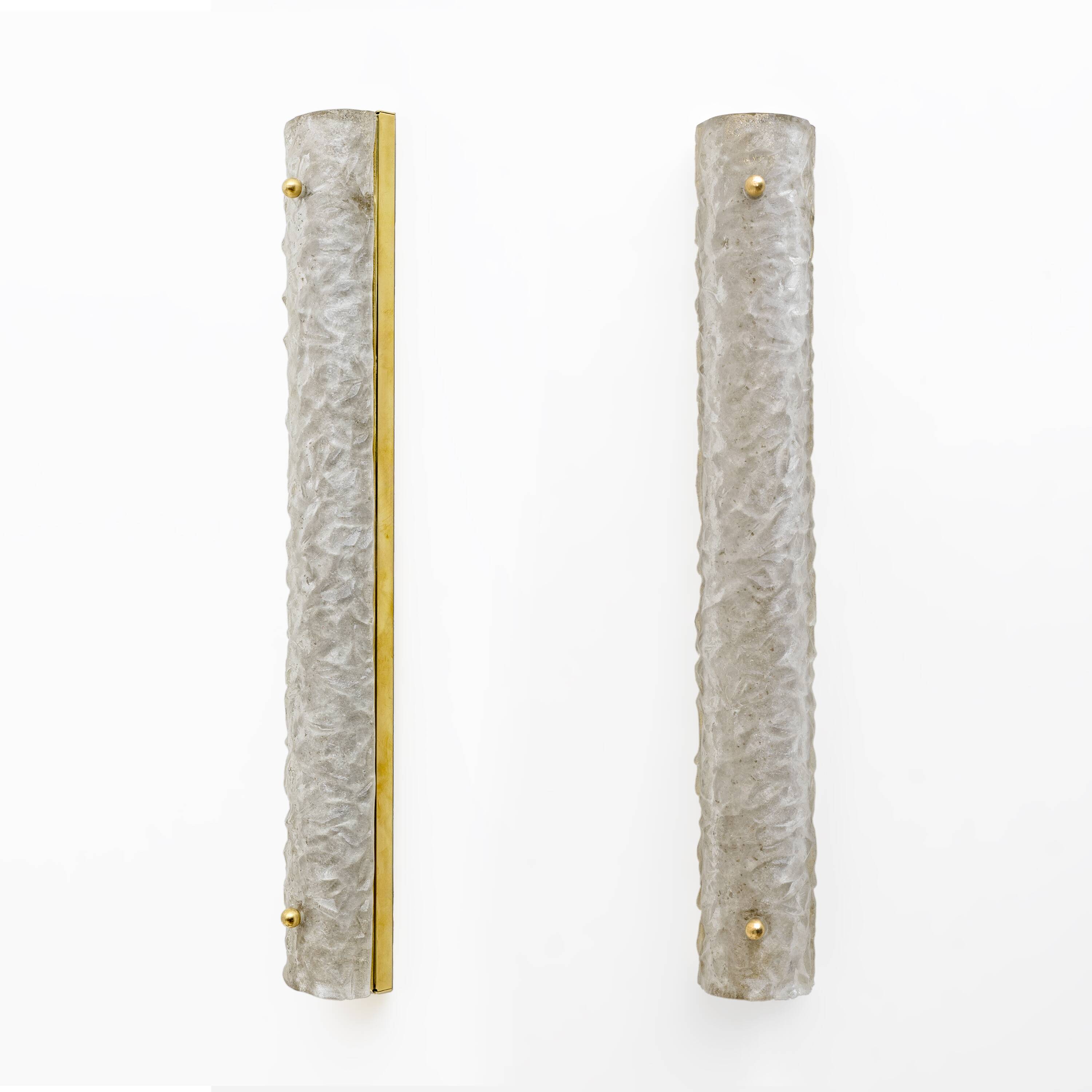Pair of Modern Brass and Murano Glass "Scavo" Sconces
