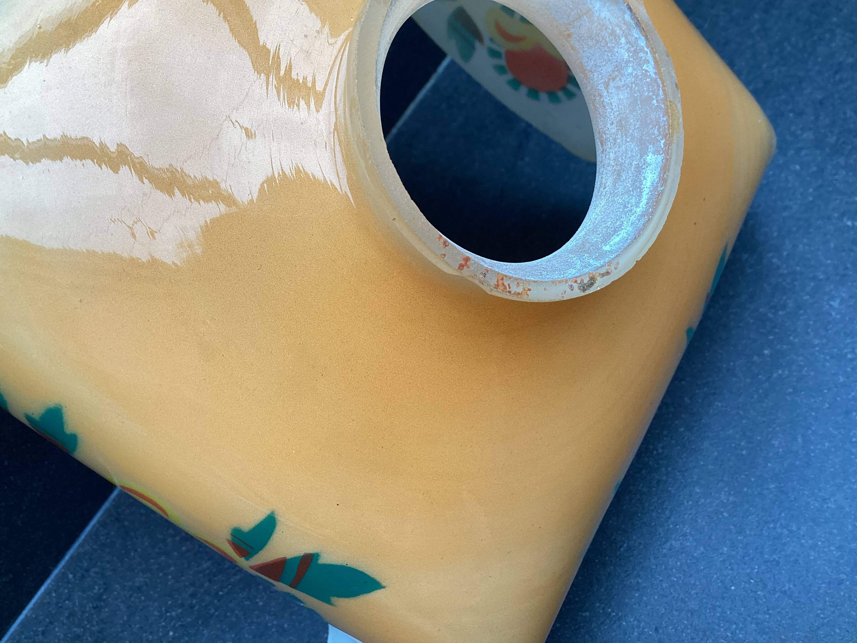 Vintage patterned painted glass pendant lampshade, Czechoslovakia