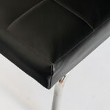 Pair of vintage low armchairs in chrome metal and skaï, Spain 1970