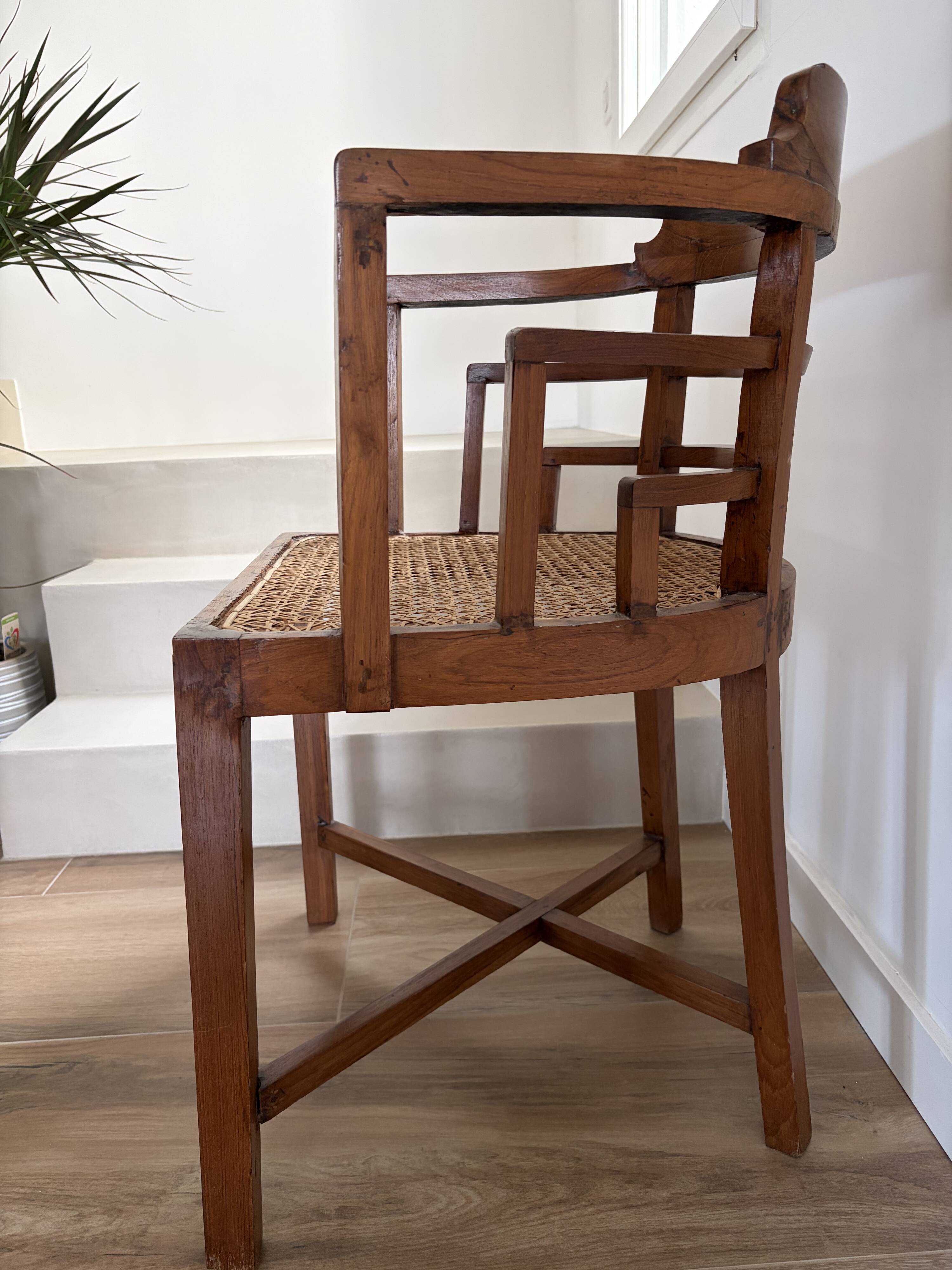 Paquebot office chair in solid teak and caning